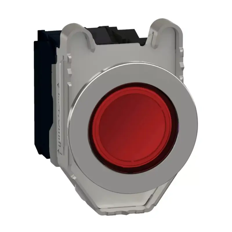Schneider XB4FW34G5 Harmony panelbe süllyesztett komplett fém LED világító nyomógomb, Ø30, 1NO, 120VAC, piros Azonnal elérhető