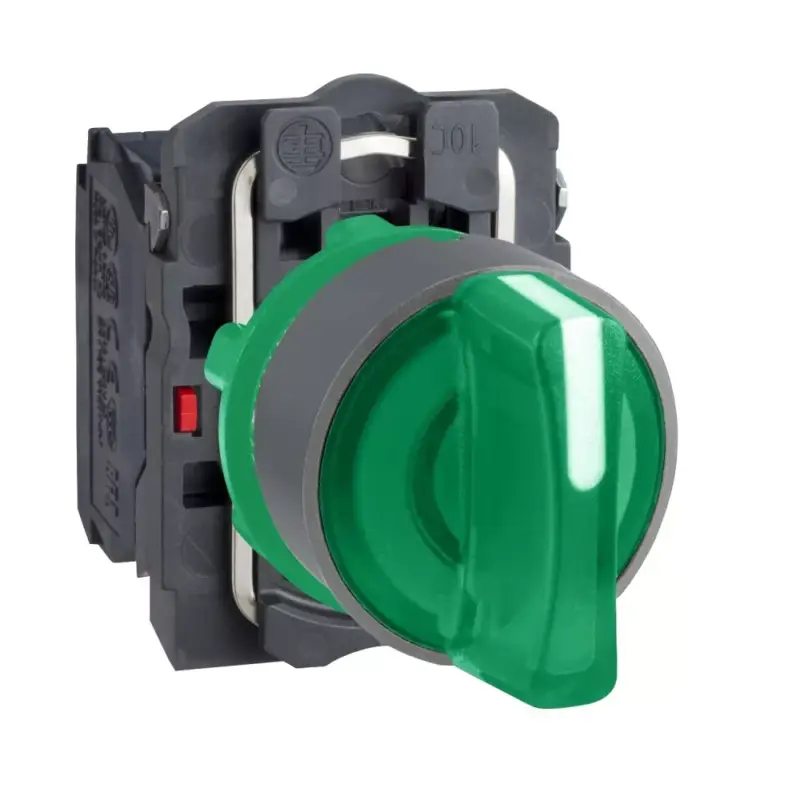 Schneider XB5AK133B5C0 Harmony komplett műanyag LED világító választókapcsoló, Ø22, 3 állású, 24 V, 1NO+1NC, zöld, szürke körgyűrű Expressz szállítás