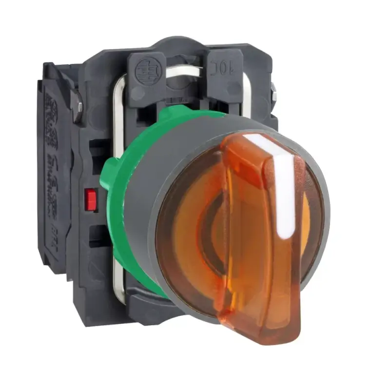 Gyors kiszállítás Schneider XB5AK135M5C0 Harmony komplett műanyag LED világító választókapcsoló, Ø22, 3 állású, 230 VAC, 1NO+1NC, narancs, szürke körgyűrű