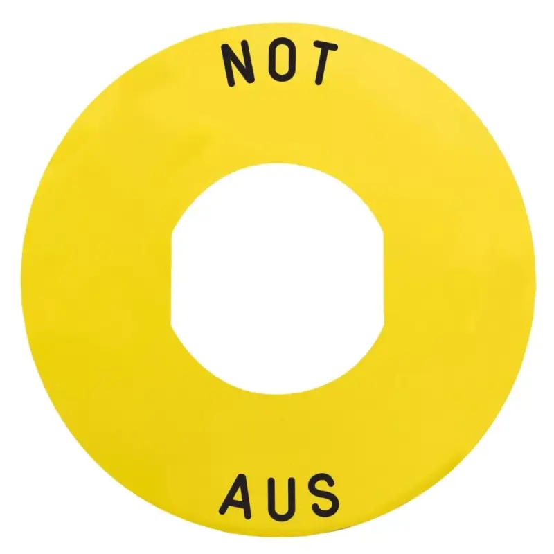 Olcsó Schneider ZBY9260 Sárga kör alakú címke "NOT AUS" felirattal, 60mm átmérő