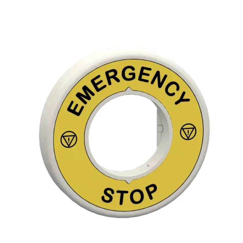Legjobb ár Schneider ZBY9W2G330 Harmony világító felirati körgyűrű vészleállítóhoz, piros, 120VAC, vészleállító logóval, "EMERGENCY STOP"