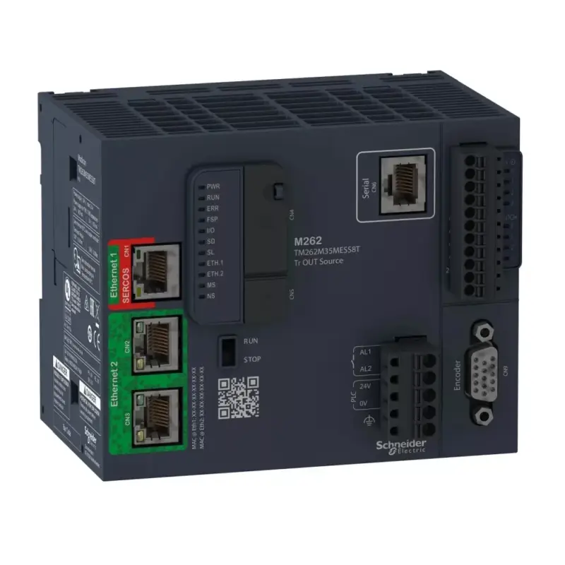 Schneider TM262M35MESS8T Modicon M262 mozgásvezérlő, 4DI-4DO, 1xincr/SSI enkóder bemenet, 16 tengely, 3ns/instrukc., 1xSercos, 2xEth/IP, 1xSerial Legnépszerűbb