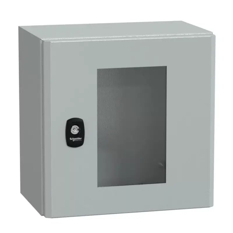 Gyors kiszállítás Schneider NSYS3D3320T Spacial S3D Falra szerelhető fém szekrény, Üvegezett ajtóval, 300x300x200, IP66, szerelőlap nélkül