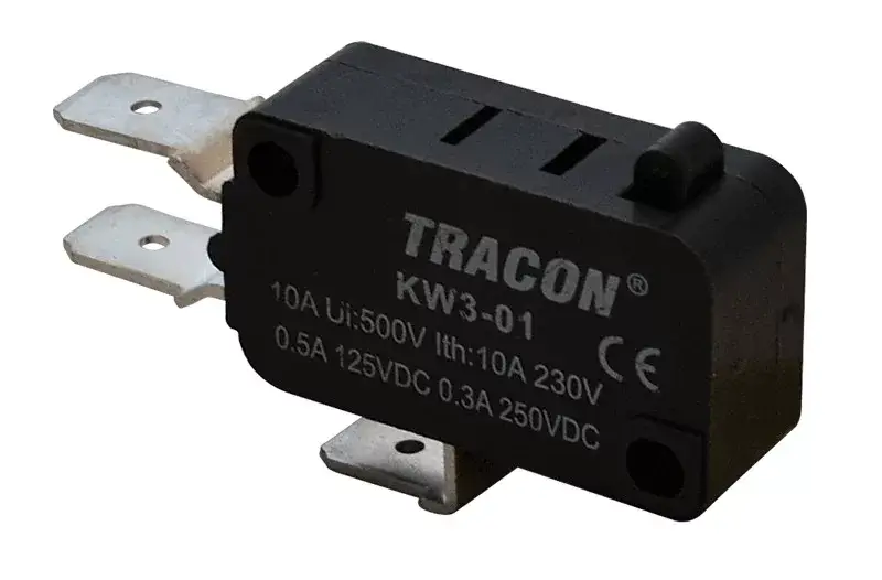 Tracon KW3-01 Helyzetkapcsoló, mikro, ütközős 1×CO 10(3)A/230V AC, 6,3x0,8 mm, IP00 Prémium