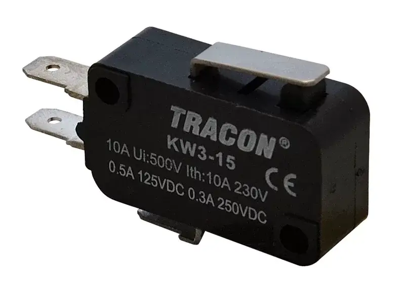 Tracon KW3-15 Helyzetkapcsoló, mikro, rugószáras 1×CO 10(3)A/230V, 15mm, 4,8x0,8 mm, IP00 Olcsóbb