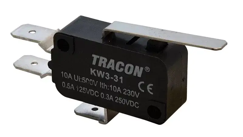 Tracon KW3-31 Helyzetkapcsoló, mikro, rugószáras 1×CO 10(3)A/230V, 28mm, 6,3x0,8 mm, IP00 Expressz szállítás