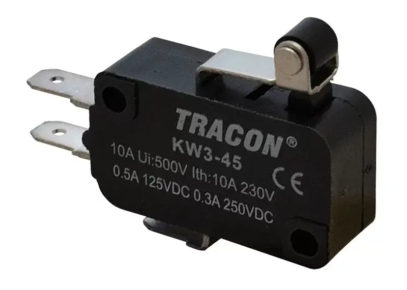Tracon KW3-45 Helyzetkapcsoló, mikro, karos-görgős 1×CO 10(3)A/230V, 15mm, 4,8x0,8 mm, IP00 Outlet