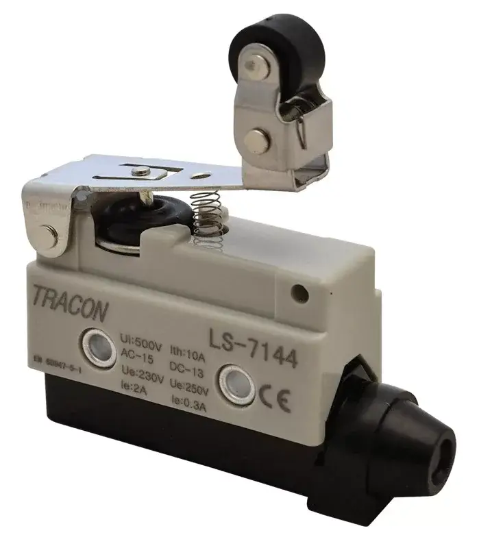 Különleges ajánlat Tracon LS7144 Helyzetkapcsoló, rugószáras-csuklógörgő 1×CO, 2A/230V AC, 47mm, IP40