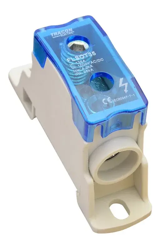 Azonnali szállítás Tracon FLSOT35 Moduláris toldó kapocs nyitható fedéllel 1×35(35)mm2 / 1×35(35)mm2, 1000VAC/DC, 125A