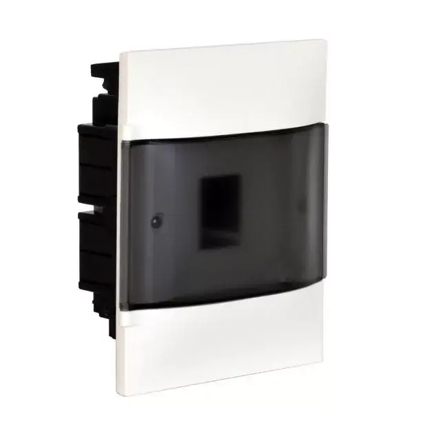 Outlet Legrand 134174 Practibox S műanyag kiselosztó 4 modul, 1 sor, Füstszínű ajtóval, IP40, gipszkarton falba süllyesztett, PE és N sínnel, méret : 215x184x100 mm