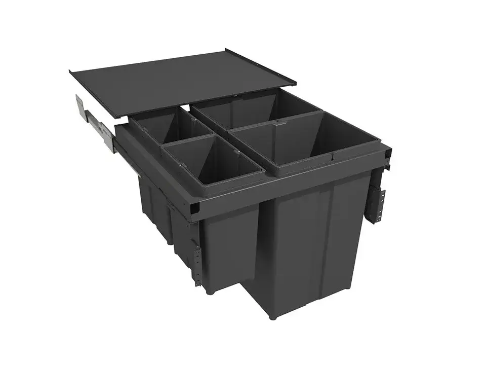 Végkiárusítás GOLLINUCCI sortér 580 EVO, 600 mm, 2x29l + 2x8l, szürke, fedél és sín tartozékok