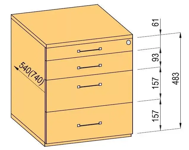 K-BBP Konténer 740mm típus 1/változat 1 (fiók fém,részl.kihuzású sín,beh.) Bestseller