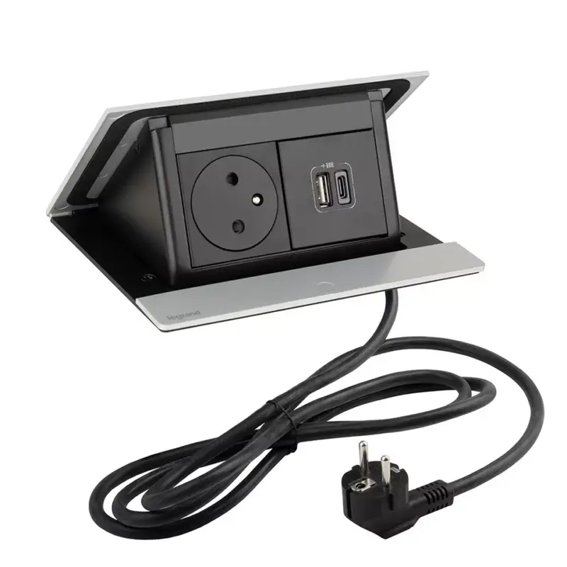 Korlátozott ajánlat LEGRAND PopUp, 1x 230V, 1x USB A/C töltő, eloxált alumínium