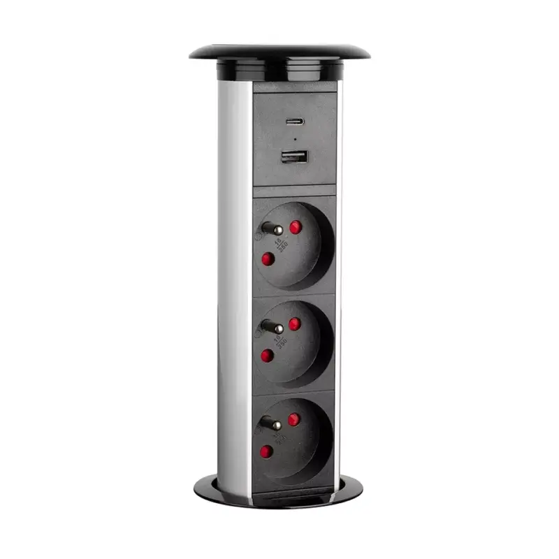 Utolsó esély StrongPower elektromos konnektor, 3x 230V, USB A+C,vezetéknélküli töltő,ezüst,FR