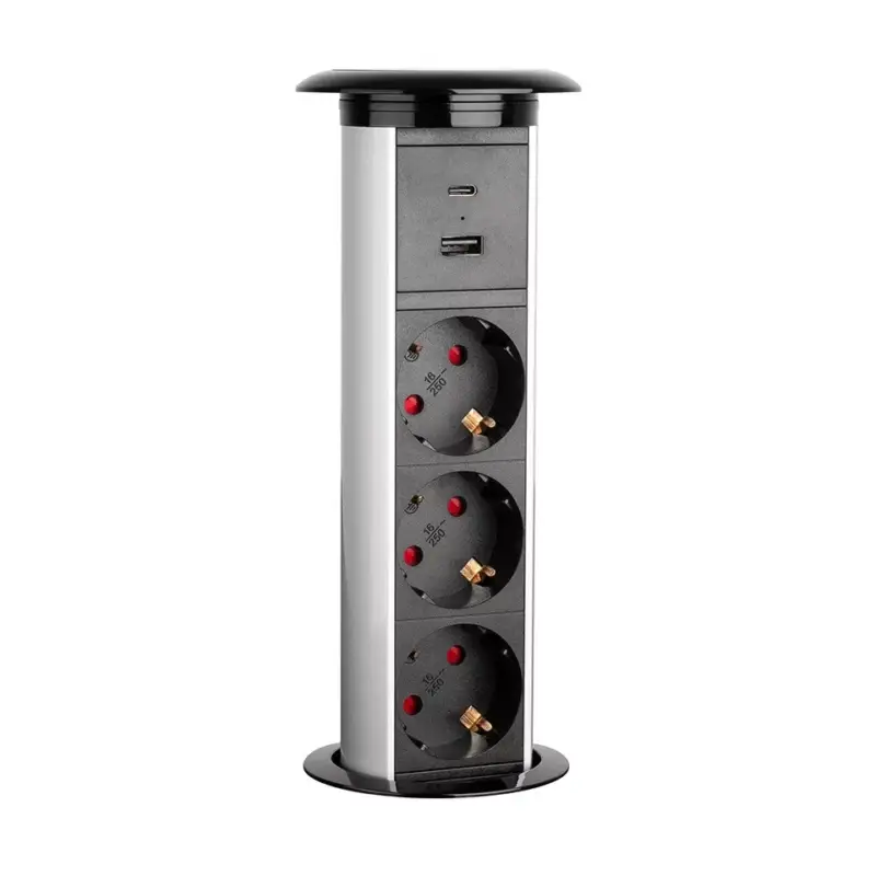 StrongPower elektromos konnektor, 3x 230V, USB A+C,vezetéknélüli töltő,ezüst,SCH Szezonális akció
