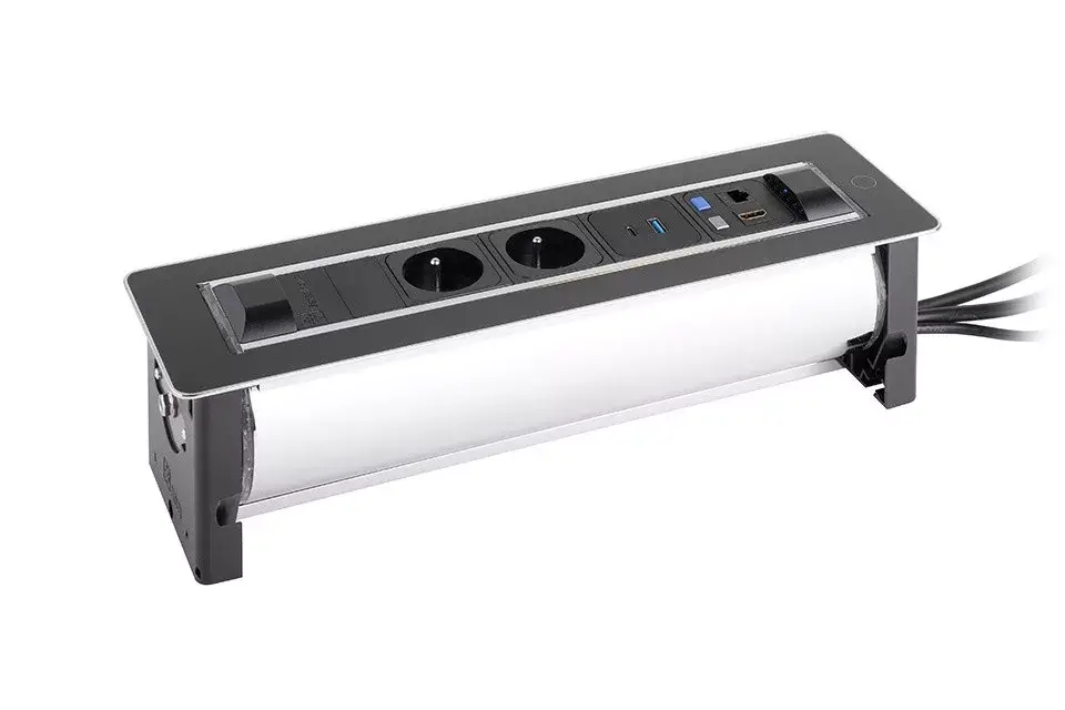 Kiárusítás VersaTurn 2x 230V, 1x USB A/C 5V, 1x RJ45, HDMI fekete üveg