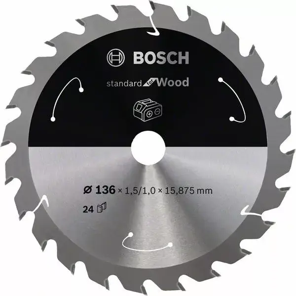BOSCH 2608837667 Pilový kotouč Standard for Wood pro AKU p. 136×1,5×15,875mm, 24 Azonnali szállítás