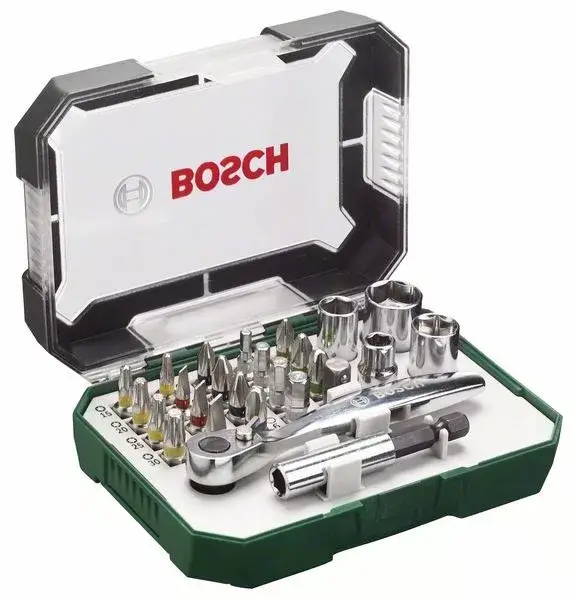 BOSCH 2607017322 26 darabos csavarhúzóhegyek és racsni készlet Gyors kiszállítás
