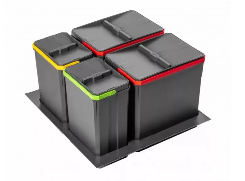 Nézd meg most AxiSpace 600 mm, Beépíthető szelektív hulladékgyűjtő, 4 tartályos, 2x15L és 2x7Ledényekkel, fedelekkel