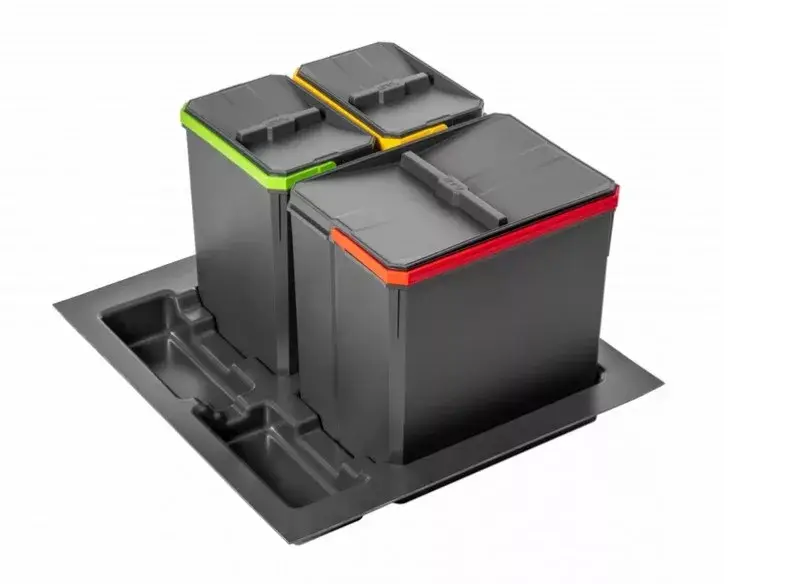 AxiSpace 600 mm, Beépíthető szelektív hulladékgyűjtő, 3 tartályos, fedelekkel Szuper akció