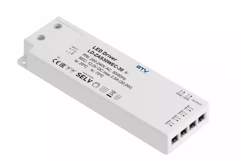 Biztonságos fizetés Tápegység LED 12V, 30W, IP20, 6 mini AMP csatlakozóval, 1,5fm kábellel, villásdugóval