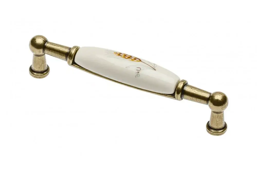 Kihagyhatatlan ajánlat Porzellan-Metall-Möbelgriff mit antikem Bronze-Widderfisch-Motiv, 96 mm Bohrung