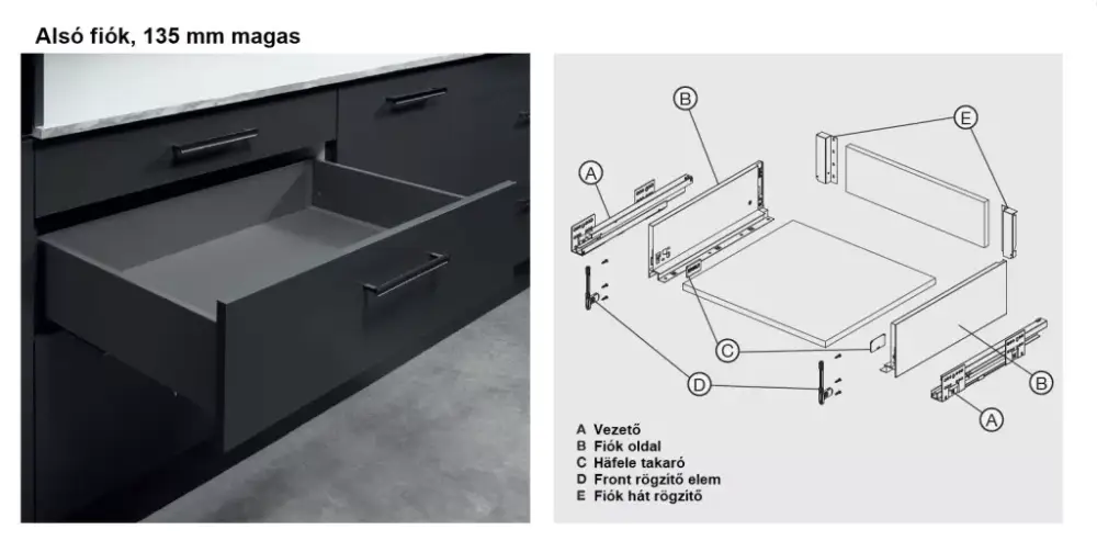 Akciós ár Hafele Schubladensystem mit schmalen Wänden, 135/450 mm, Farbe Matt Anthrazit
