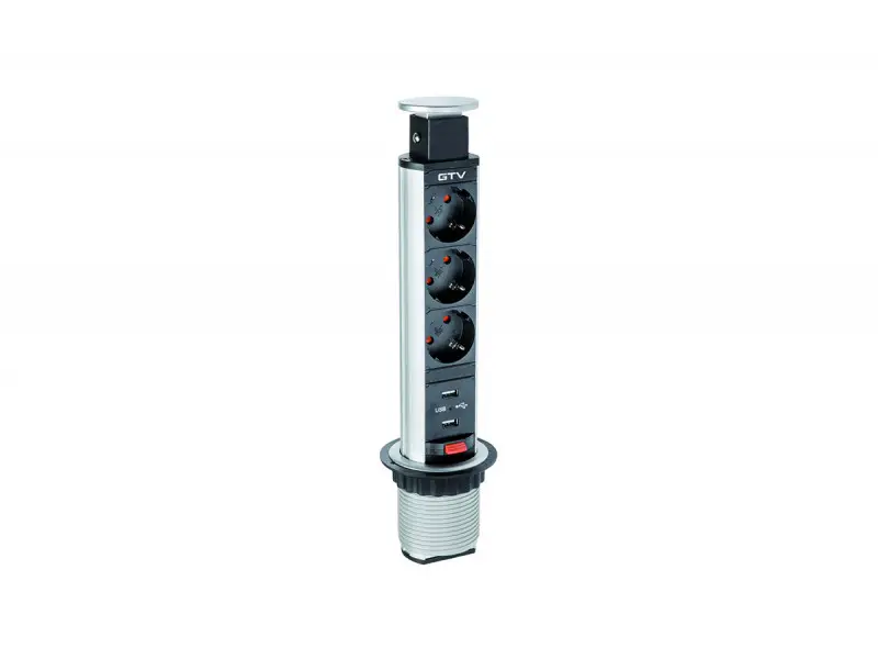 Szuper ajánlat Elosztó kihúzható, D60mm, 3x 230V sch, 2x USB-A, 1,8m kábellel, ezüst