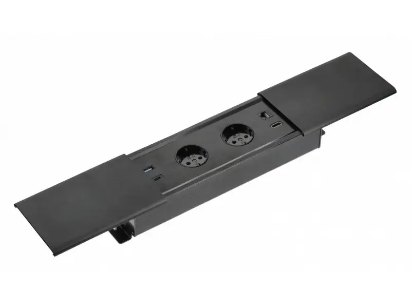 Legkelendőbb Elosztó PRESTINO, 2x 230V sch, USB A+C, RJ45, HDMI, 1,5m kábellel, fekete