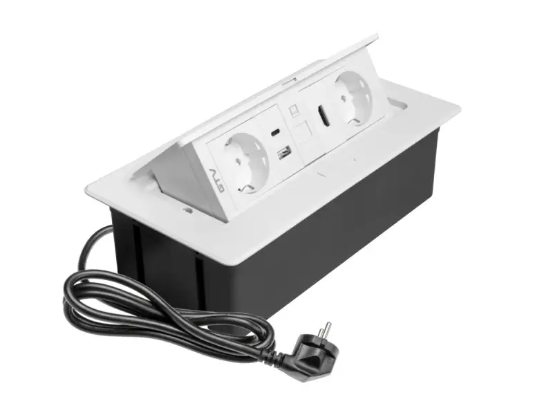 Elosztó MULTISOFT, 2x 230V sch, USB-A+C, RJ45, HDMI, 1,5m kábellel, fehér Utolsó esély