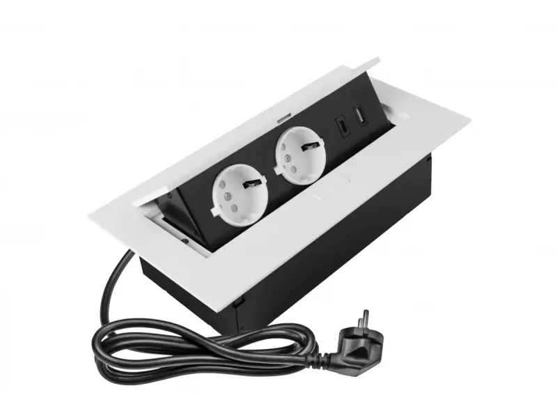 Újdonság Elosztó 2x 230V sch, USB A+C, 1,5m kábellel, fehér