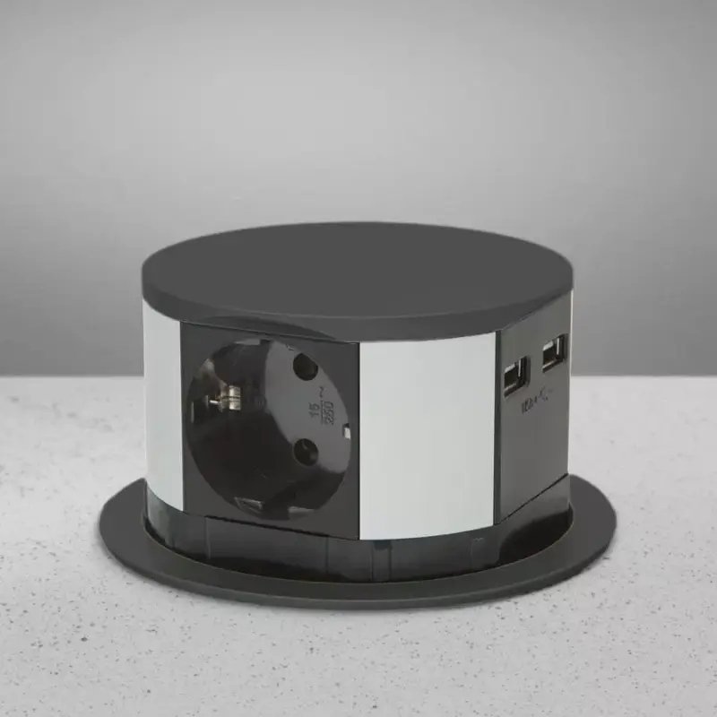 Kiárusítás Konnektor Munkalapba süllyeszthető LIFT 3x230V+2USB 1,5fm Matt fekete