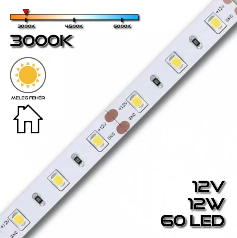 Outlet LEDSZALAG 2835WN 60led/m IP20 3000K 1380lm 12W/m meleg fehér 70630