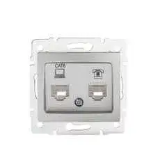 Kanlux 24876 DOMO 01-1440-043 ezüst adat-telefoncsatlakozó aljzat (RJ45 Cat 6+RJ11) Végkiárusítás