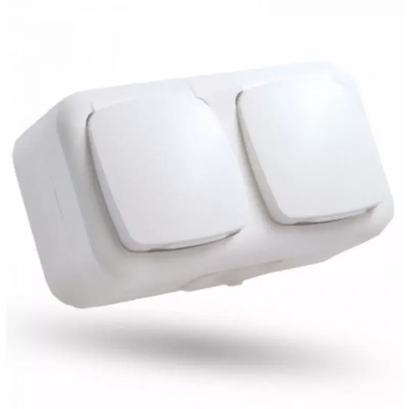 Árcsökkenés STI320 STILO AQUA 2x2P+F Schuko IP54 fehérföldelt dupla csatlakozóaljzat gyermekvédelemmel