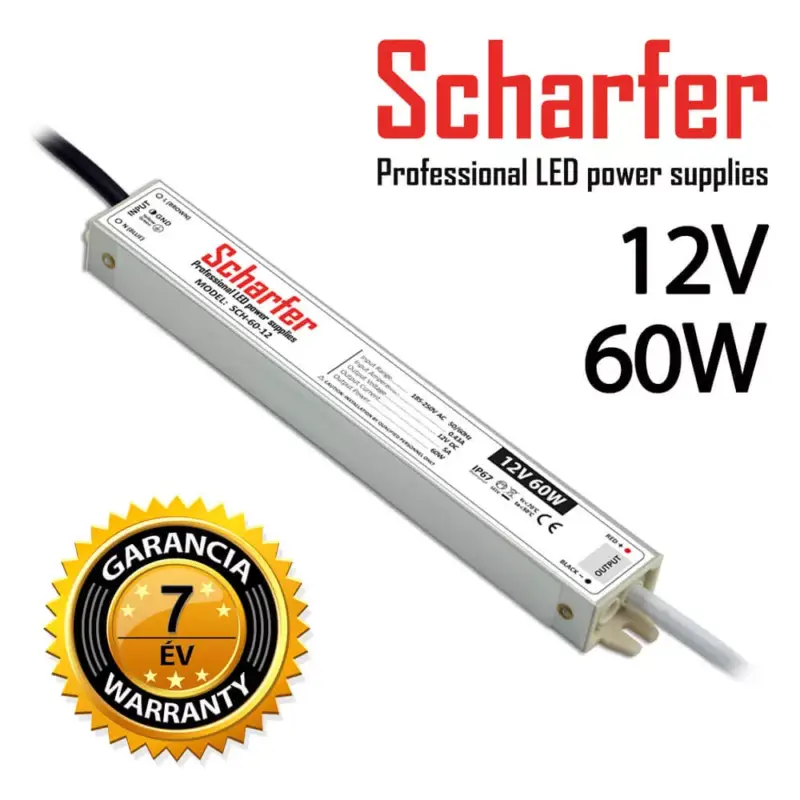 Árcsökkenés SCHARFER SCH-60-12 60W vízálló LED tápegység IP67 12V VDC 5A