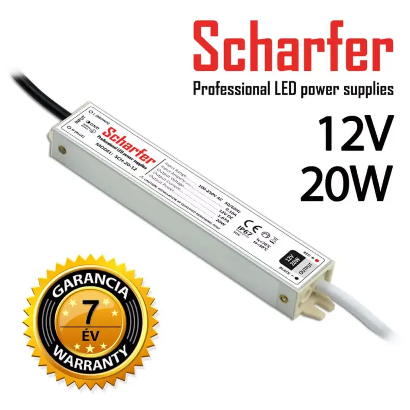 SCHARFER SCH-20-12 20W vízálló LED tápegység IP67 12V VDC 1,67A Kiárusítás