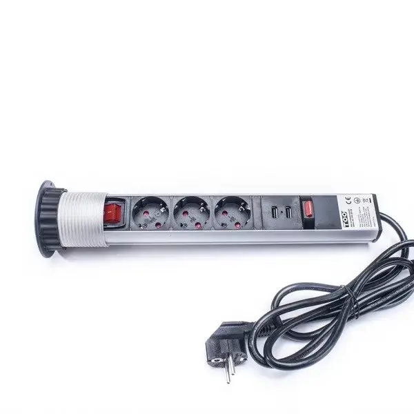Újdonság TOO PPS-307-3S 3-as rejtett hálózati elosztó +2db USB süllyeszthető