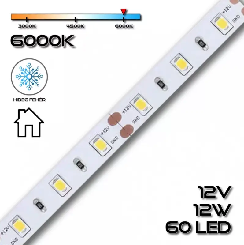 Expressz kézbesítés LEDSZALAG 2835WN 60led/m IP20 6000K 1380lm 12W/m hideg fehér 70610