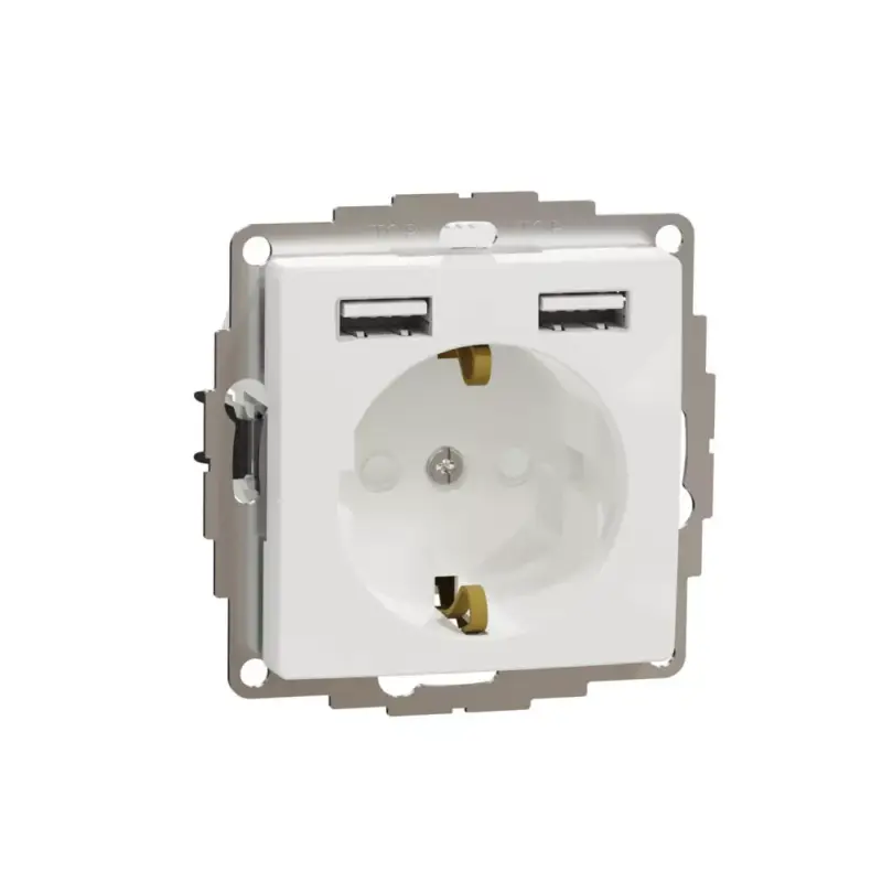 ÚJ SEDNA 2P+F csatlakozóaljzat, BZS, kettős USB töltővel, rugós, 16A/2.4A, fehér Schneider SDD111052 Outlet