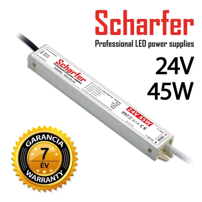 SCHARFER SCH-45-24 45W vízálló LED tápegység IP67 24V VDC 1,87A Olcsó