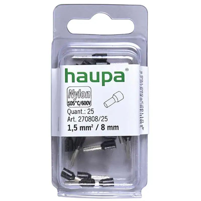 Biztonságos fizetés HAUPA Érvéghüvely szigetelt 1,5/ 8 fekete 270808/25 SmallPack Haupa (25db/bliszter)