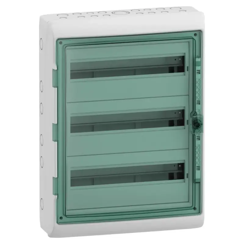 Kedvezményes ár Schneider KAEDRA Kiselosztó, átlátszó ajtó, falon kívüli, 3x18 modul, szürke, 13436