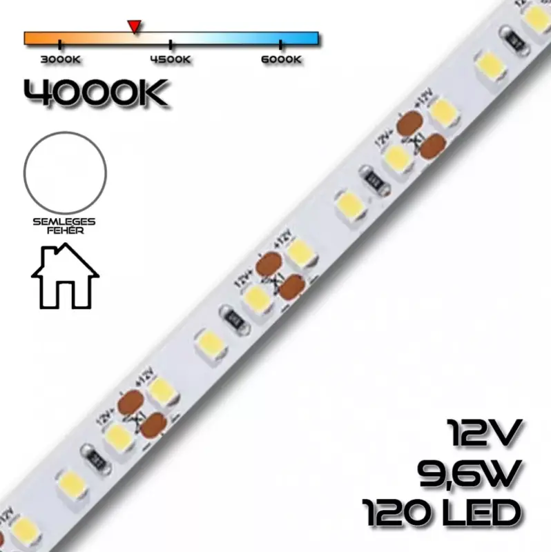 Újdonság LEDSZALAG 2835WN 120led/m IP20 4000K 660lm 9,6W/m természetes fehér 70220