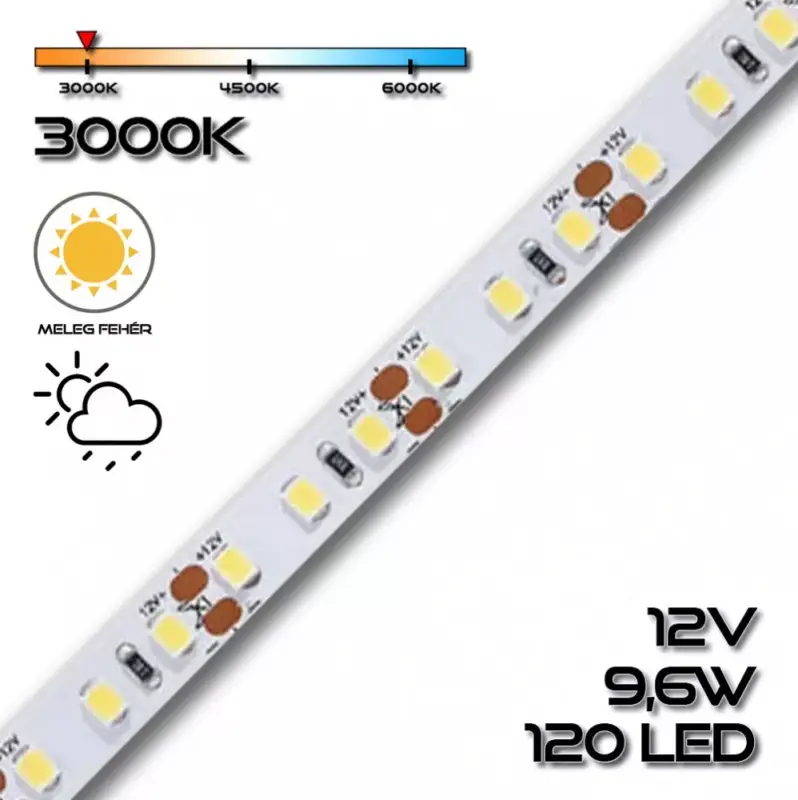 LEDSZALAG 2835WN 120led/m IP65 3000K 600lm 9,6W/m meleg fehér70232 szilikon Azonnali szállítás