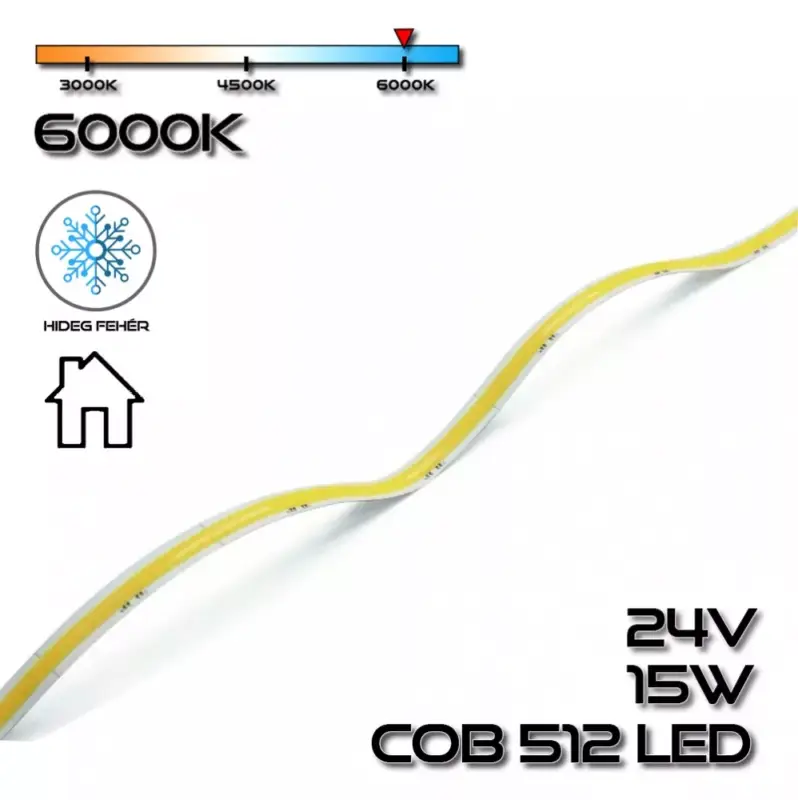 COB LEDSZALAG 512 led/m IP20 24V, 15W/m 1500lm, 6000-6500K hideg fehér 75610 Akciós ár