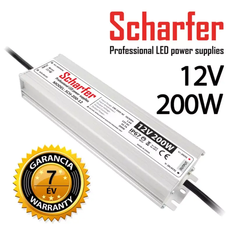 Vásárlói kedvenc SCHARFER SCH-200-12 200W vízálló LED tápegység IP67 12V VDC 16,7A