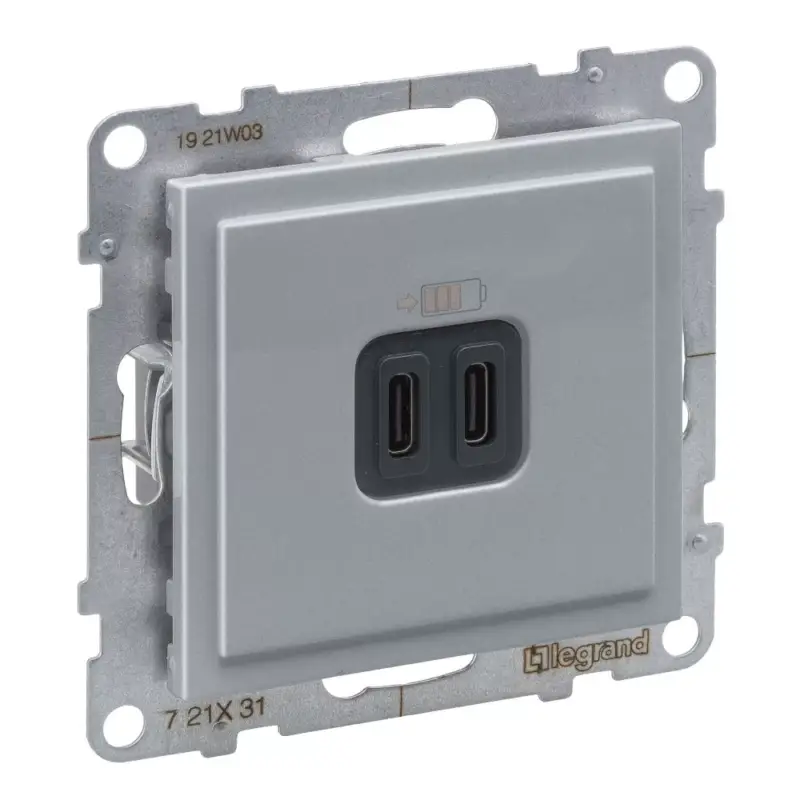 Kihagyhatatlan ajánlat Legrand Suno 2xUSB-C csatlakozóaljzat, 3 A - 15 W, alumínium, Legrand 721331