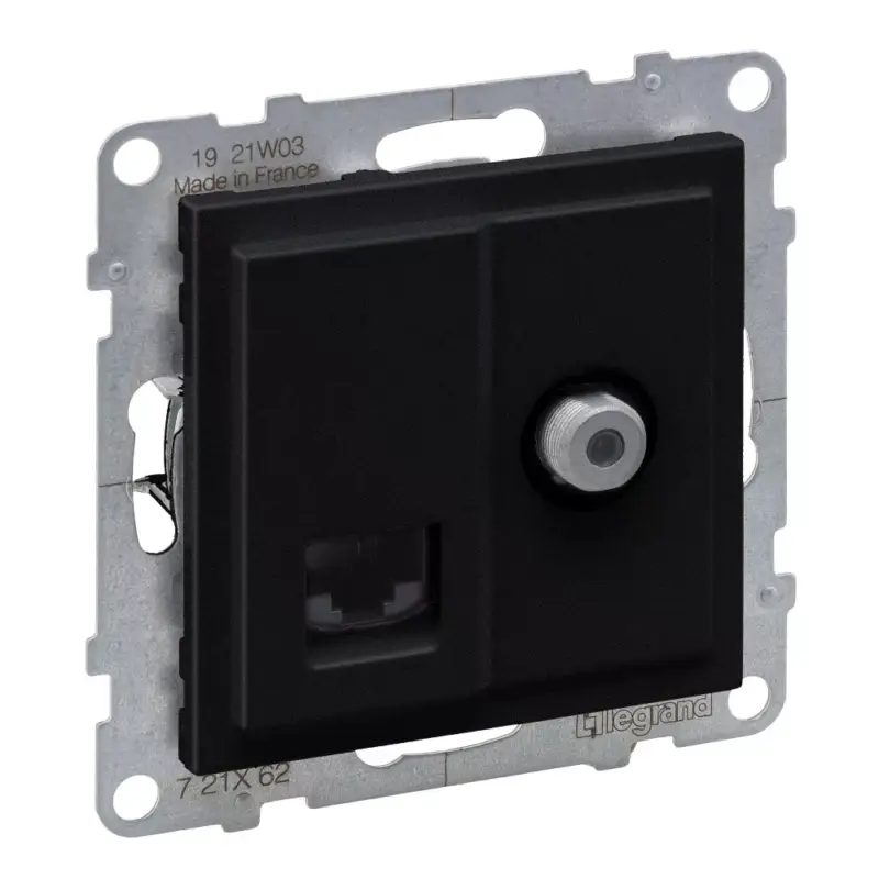 Legrand Suno TV "F" típus, végzáró + RJ45 Cat. 6 UTP csatlakozóaljzat, fekete, Legrand 721462 Csak ma