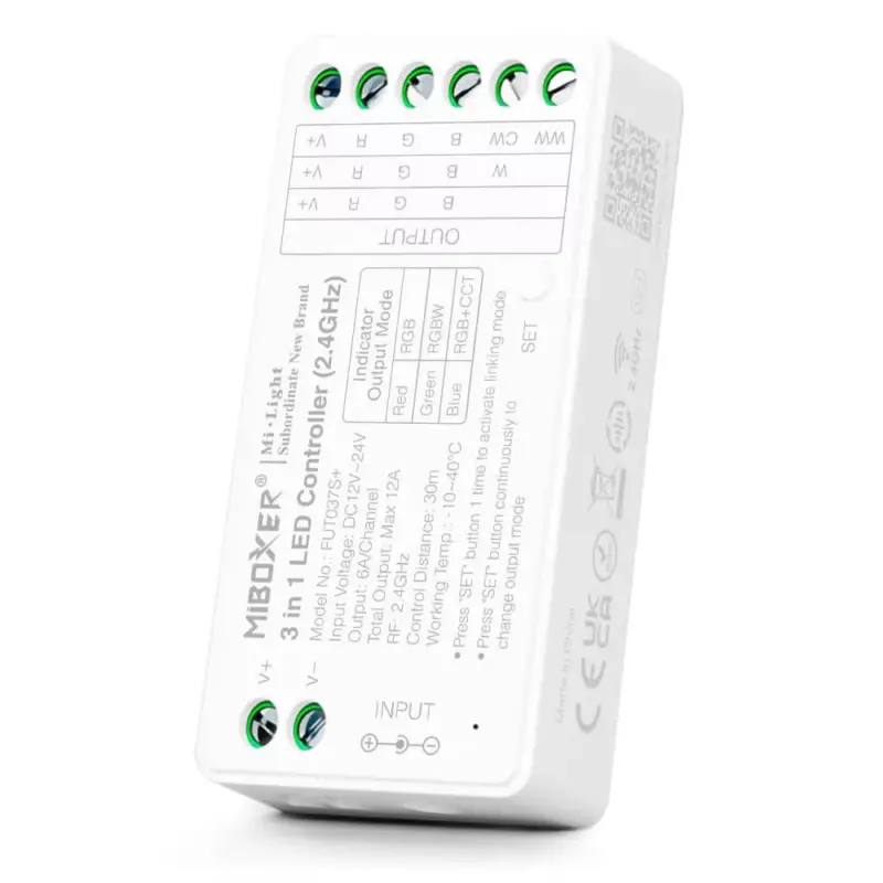 MiLight 3 az 1-ben RGB/RGBW/RGB+CCT LED zóna vezérlő FUT037S+ DC12-24V - 12A Olcsó